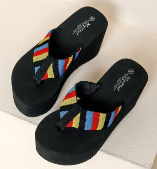 Tongs à contraste de couleur pour femme semelle souple décontracté confortable