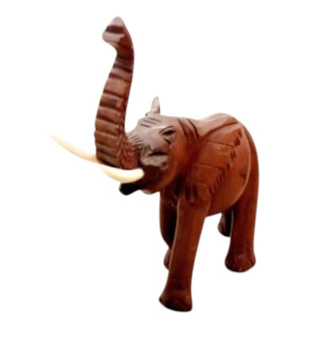 Statuette d'éléphant artisanale décoratif fabriquer avec le bois IROKO de L'Afrique de l'ouest