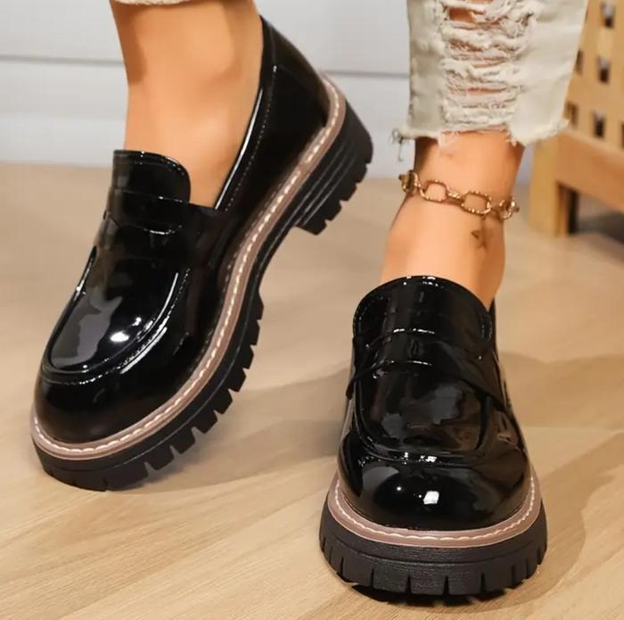 Mocassin à enfiler couleur unie classique pour femme confort toutes saisons, semelle TPR durable