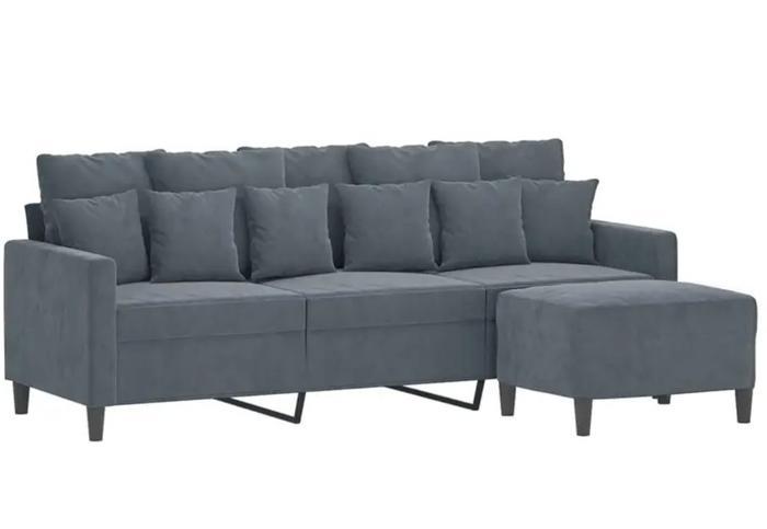Canapé à 3 places avec repose pieds gris foncé 180 cm velours