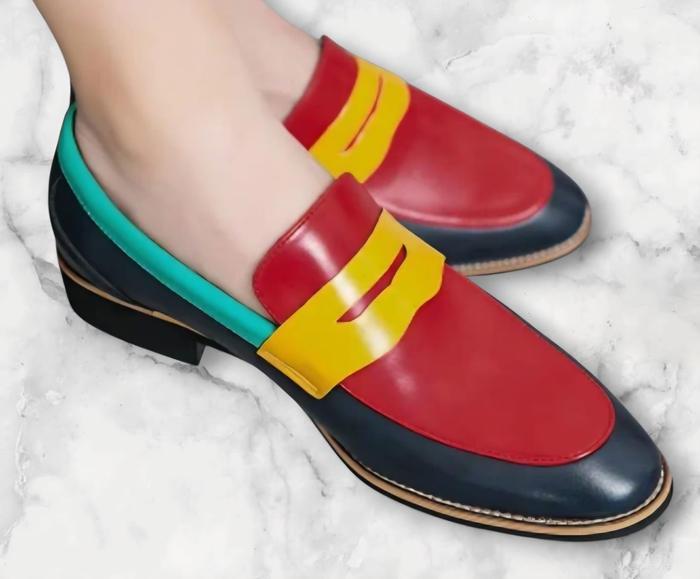 Mocassins à enfiler coloré pour homme bout pointé chaussures habillé