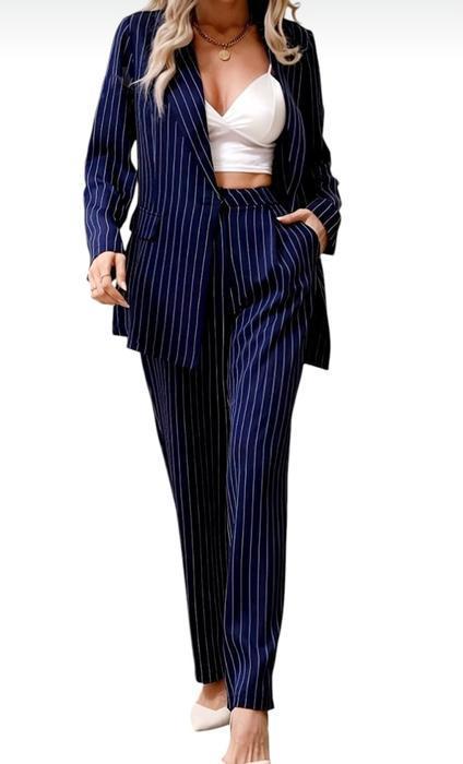 Costume ensemble femme rayures décontracté col cheminée coup régulier
