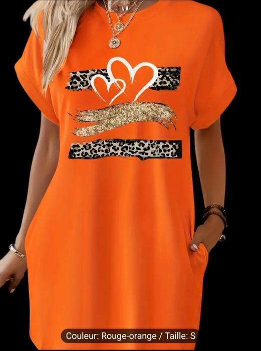 Robe à motif cœur ❤️ et léopard avec poches décontracté