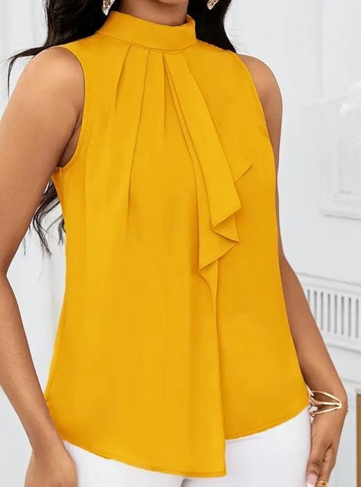 Haut sans manches à col montant couleur unie pour femme 100% polyester