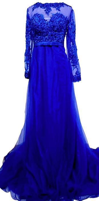 Robe de cérémonie de couleur bleue prêt du corps élégante tendance